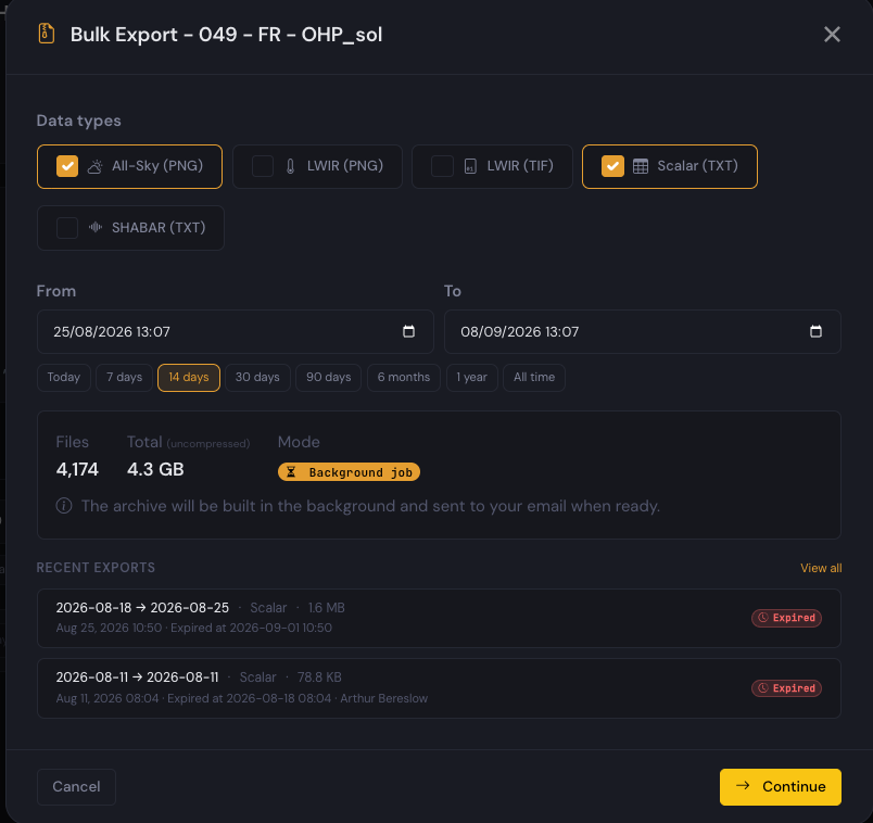 DataHub · Export dialog